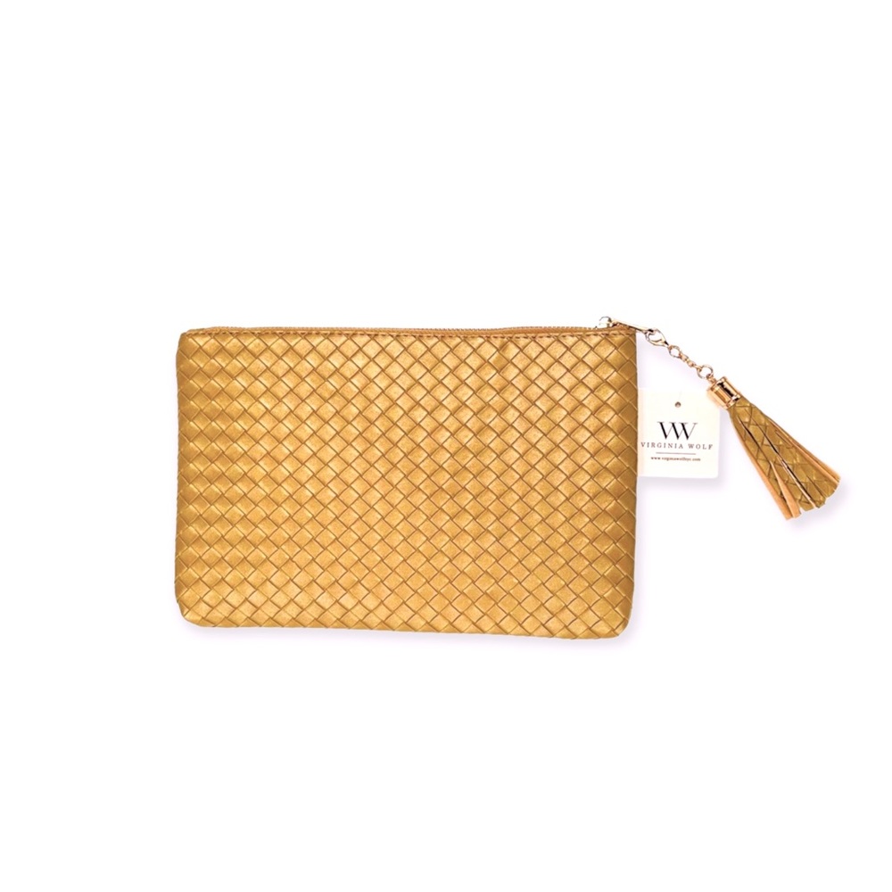 NEW Virginia Wolf Mimi Woven Pouch in Gold with Detachable Tassel - Picture 6 of 6